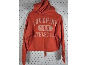 Victorias Secret Pink Orange Cropped hooded sweater LOVE medium